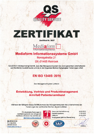 Mediaform Zertifikat EN ISO 13485-2016