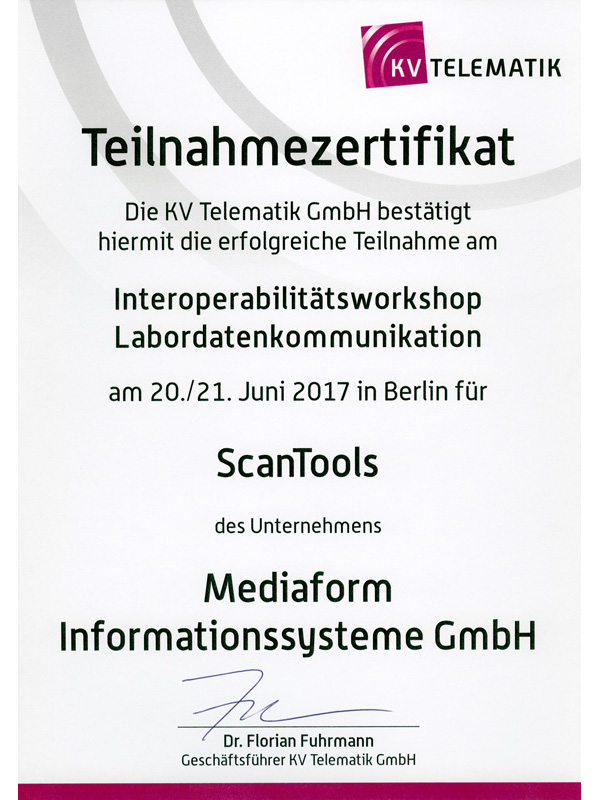 Mediaform Teilnehmerzertifikat Interoperabilitätsworkshop